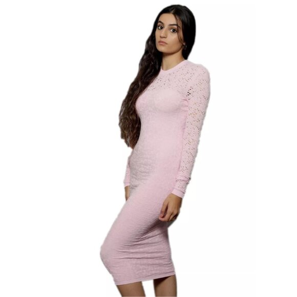 Versace Knit Lace Distressed Bodycon Dress Long Sleeve Full Length Pink 38 - Picture 6 of 13
